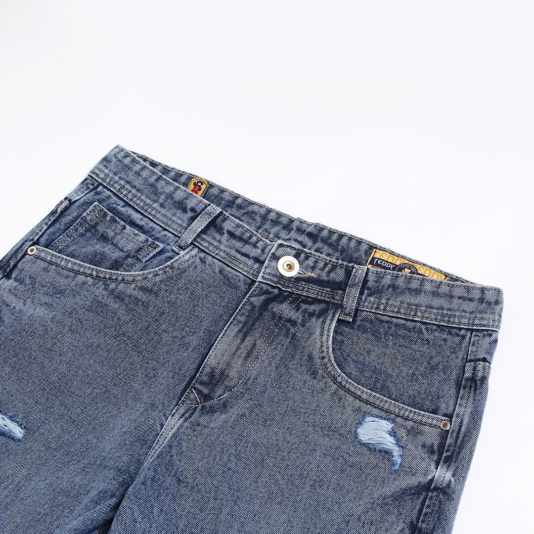 BLUE BAGGY FIT DISTRESSED JEANS TEDDY 4713-2